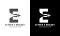 Letter E template logo with rocket launch symbol. Negative space design trends Royalty Free Stock Photo