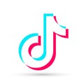 Tik Tok popular social media logo icon colored blue pink white abstract vector flat simple illustration isolated white