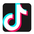 Tik Tok popular social media logo icon colored blue pink white abstract vector flat simple illustration isolated white Royalty Free Stock Photo