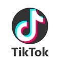 Tik Tok popular social media logo icon colored blue pink white abstract vector flat simple illustration isolated white