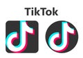 Tik Tok popular social media logo icon colored blue pink white abstract vector flat simple illustration isolated white Royalty Free Stock Photo