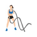 Woman doing Battle rope snakes exercise.