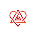 Heart triangle eye logo shape geometric symbol icon, triangle and heart sign with red illuminati eye logo symbol icon