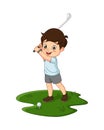 Cartoon cute little boy playing golf Royalty Free Stock Photo