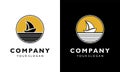 Logo design concept Vintage Sailing boat sea beach circle Royalty Free Stock Photo