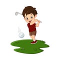 Cartoon cute little boy playing golf Royalty Free Stock Photo