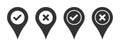 Tick and cross location map pin marker pointer icon