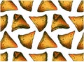 Outline drawing pattern with colorful nachos isolated on white background. Sketch hand drawn corn chips for guacamole