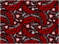 Sketch drawing pattern of red chili peppers isolated on black background. Outline hot pepper, mexicoan spicy food wallpaper