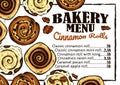 ketch drawing Bakery Menu template with cinnamon rolls isolated on white background. Vintage poster