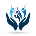 People care hands holding family keep human safety protect life logo icon