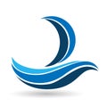 Sea wave globe water wave ship boat sailing wave globe illustrations icon logo