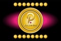 Polkadot cryptocurrency coin. Gold 3d rendered coin with Polkadot symbol isolated on black and pink background. vector eps10 dor w