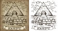 Sketch drawing black and white poster of Egypt. Hand drawn Great Sphinx of Giza, Cairo landscape, Pyramid of Khufu, Cheops Royalty Free Stock Photo