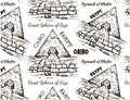 Sketch drawing pattern of Egypt. Drawing Great Sphinx of Giza, Cairo landscape, Pyramid of Khufu, Cheops