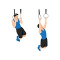 Man doing Gymnastic ring pull ups exercise.