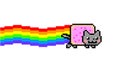 Isolated nyan cat meme with rainbow on white background