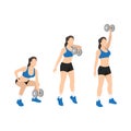 Woman doing Dumbbell snatch exercise. Flat vector