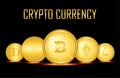 Crypto currency coins - Bitcoin, Litecoin, Ethereum, cardanoADA and doge coin on black background. for web, banner, signboard, e