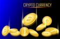 Crypto currency coins 3D flying artwork with golden light, for web, banner, signboard, etc. Vector eps10