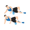 Man doing Foam roller outer thighs stretch exercise.