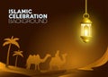 Illustration vector camel and lantern and sand
