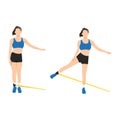 Woman doing Butt. cable standing abduction with long resistance band exercise