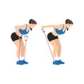 Woman doing Tricep kickbacks resistance band exercise