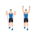 Man doing Resistance band standing shoulder press. Royalty Free Stock Photo
