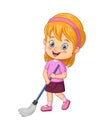 Cartoon little girl mopping the floor Royalty Free Stock Photo