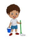 Cartoon little african boy cleaning floor Royalty Free Stock Photo