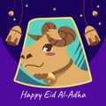 Greeting card Eid al-Adha Illustration with Head Goat Cartoon