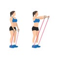 Woman doing Resistance band shoulder front raises exercise.