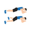 Man doing Plank jacks. Extended leg exercise.