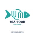 sea food restaurant logo design. fork and fish vector Royalty Free Stock Photo