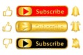 Subscribe Button, Social media icon set with three colour. for your channel video template. vector eps10 Royalty Free Stock Photo