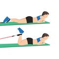 Woman doing Prone leg curl exercise. flat vector