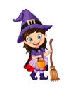 Cartoon little girl wearing halloween witch costume Royalty Free Stock Photo