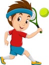 Cartoon little boy playing tennis Royalty Free Stock Photo