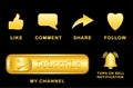 Social media template, like, share and comment icon set with golden colour. vector eps10 Royalty Free Stock Photo
