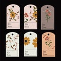 Set Kraft paper floral gift tags. Royalty Free Stock Photo