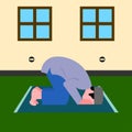 Muslim man in prostration sajda prayer position. Muslim man praying in mosque Royalty Free Stock Photo