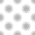 Simple black abstract flowers on white background. Seamless doodle pattern. Royalty Free Stock Photo