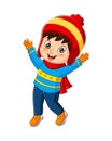 Cartoon little boy wearing winter clothes Royalty Free Stock Photo