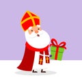 Cute Saint Nicholas bring presents to children - vector illustration