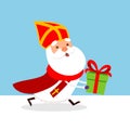 Cute Saint Nicholas with gift - vector illustration