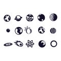 Solar System simple black Icons vector design Royalty Free Stock Photo