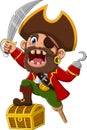 Cartoon captain pirate holding a sword