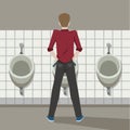 Man urinating in a public toilet vector flat design Royalty Free Stock Photo