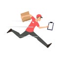 Courier boy running delivery package box to customer,